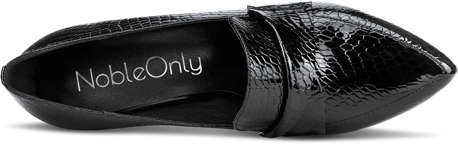 NobleOnly Womens High Heels Slip-on Platform Pumps Comfortable Leather Stilettos Loafers Shoes 4" Heel