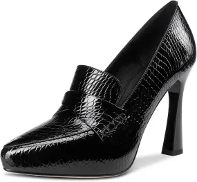 NobleOnly Womens High Heels Slip-on Platform Pumps Comfortable Leather Stilettos Loafers Shoes 4" Heel