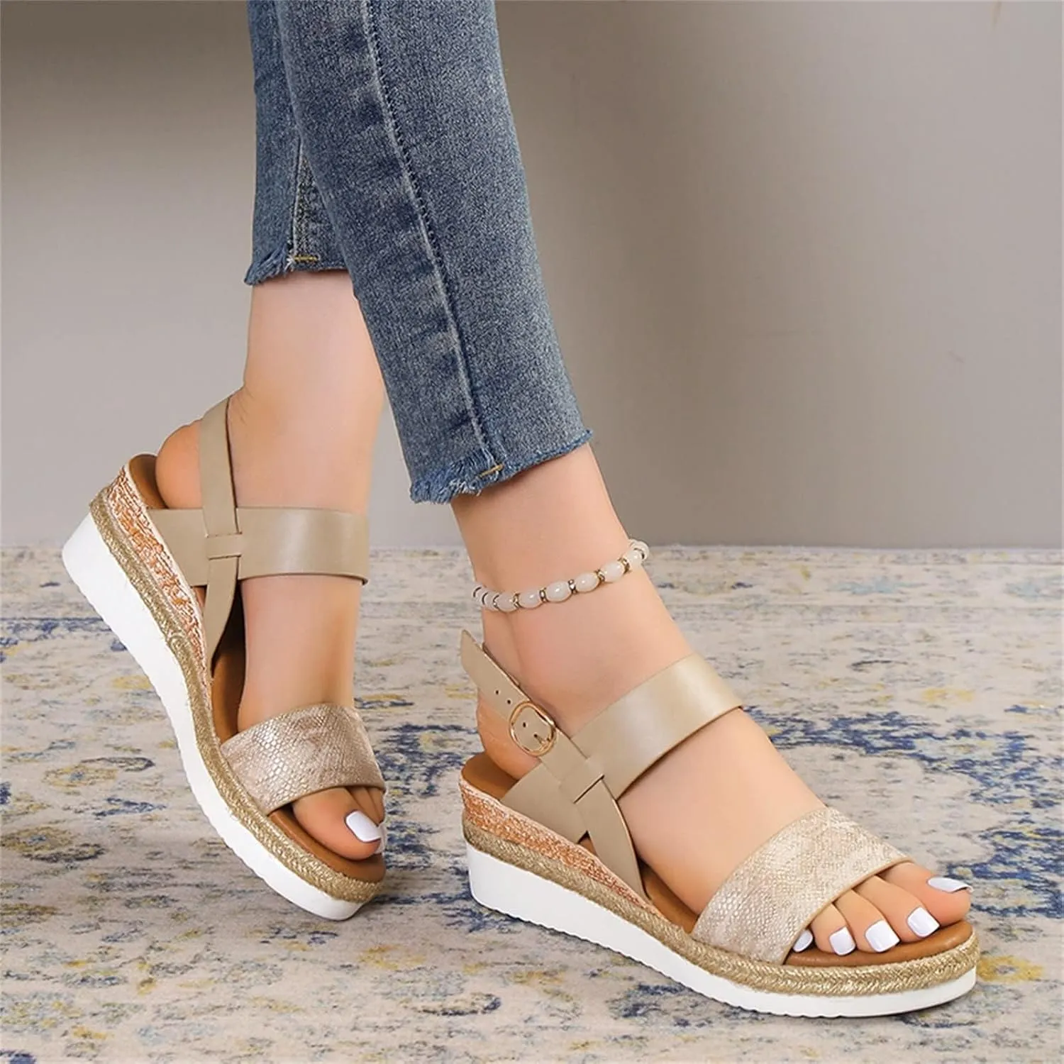 Orthopedic Sandals for Women 2025 Wedges Heels for Women Casual Slip on Sandals Beach Dress Comfortable Platform Sandal Espadrille Raffia Sole Outdoor Platform Sandal 2025