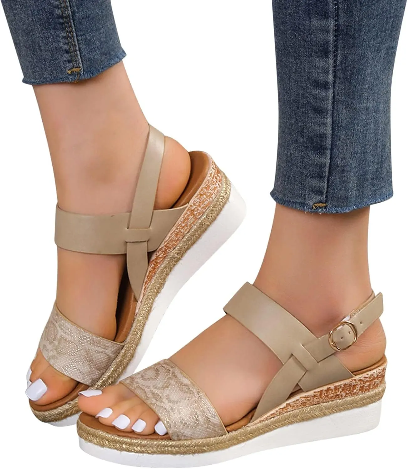 Orthopedic Sandals for Women 2025 Wedges Heels for Women Casual Slip on Sandals Beach Dress Comfortable Platform Sandal Espadrille Raffia Sole Outdoor Platform Sandal 2025