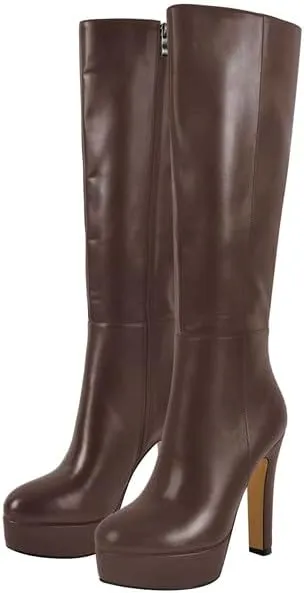Richealnana Women's Platform Stiletto Heel Side Zipper Knee High Boots Solid Long Boots