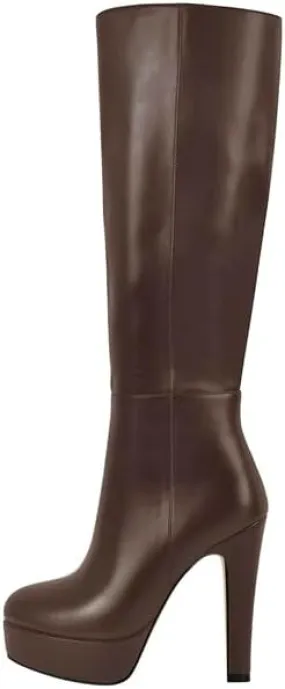 Richealnana Women's Platform Stiletto Heel Side Zipper Knee High Boots Solid Long Boots