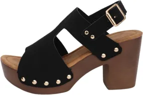 Sandals for Women 2025 Suede Platform Chunky Heel Retro Sandals with Adjustable Buckle Fashion Platform Block Heels