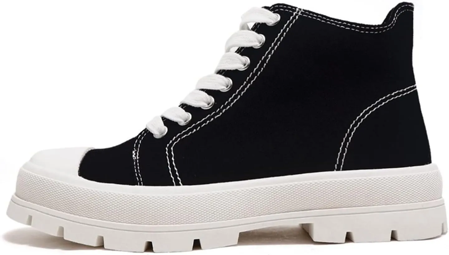 SODA Soda Womens Lug Hi Top Lace up Canvas Sneaker Shoes Crayon Black-White 8
