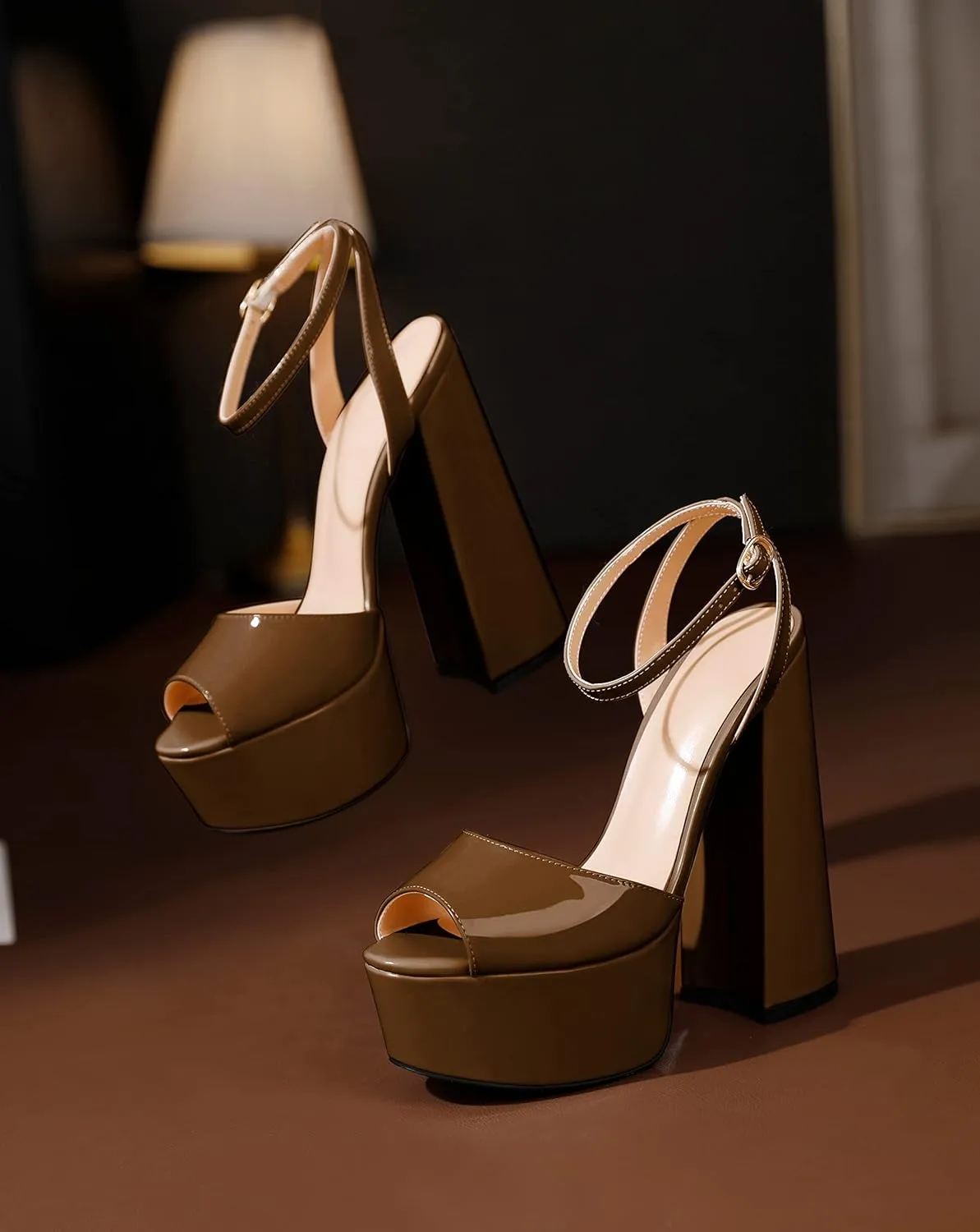 Soireelady Women Platform Sandals Chunky Block High Heels Peep Toe Heeled Sandals Slingback Sky High Heels Sexy Ankle Strap Summer Shoes for Party Evening Cocktail