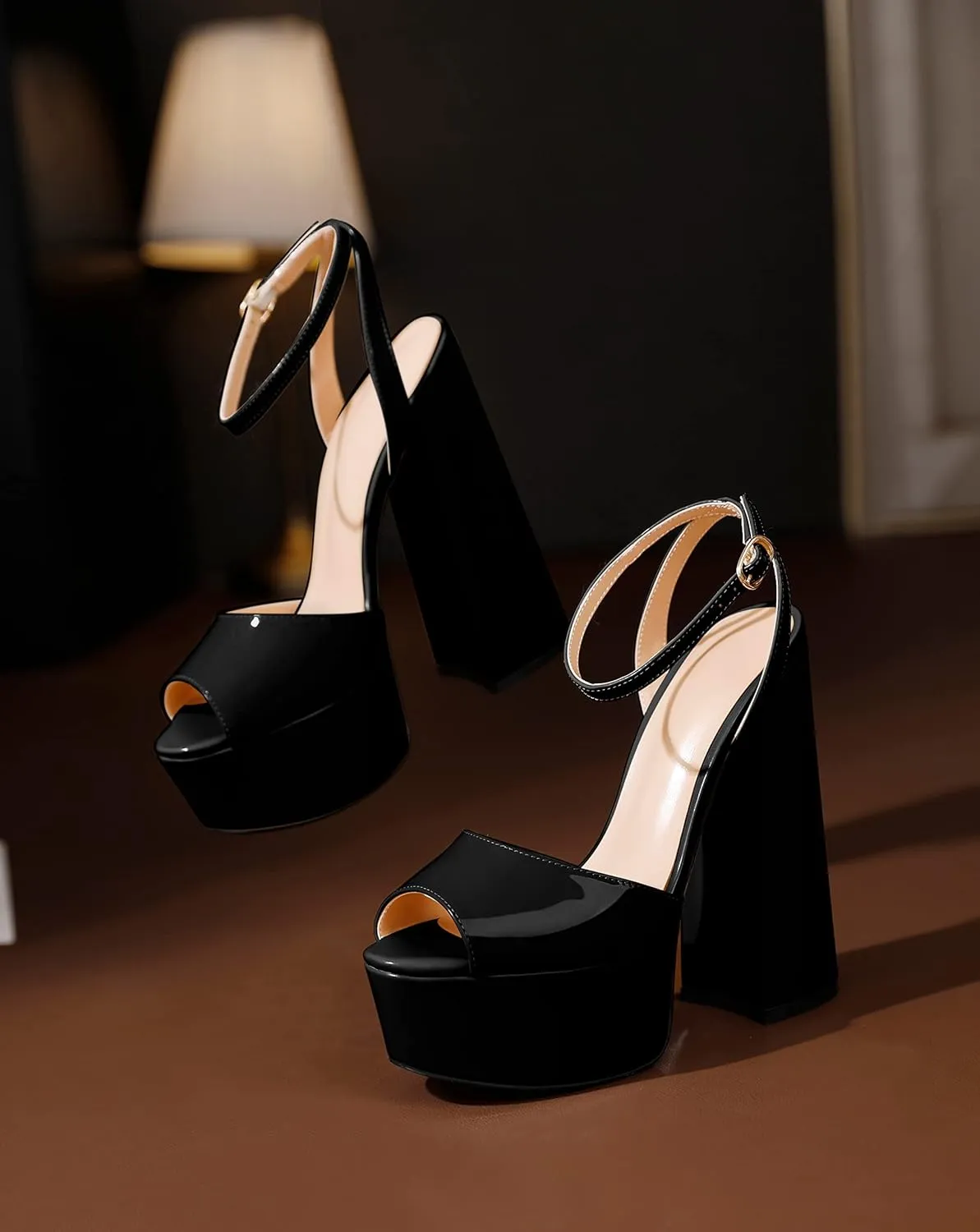 Soireelady Women Platform Sandals Chunky Block High Heels Peep Toe Heeled Sandals Slingback Sky High Heels Sexy Ankle Strap Summer Shoes for Party Evening Cocktail