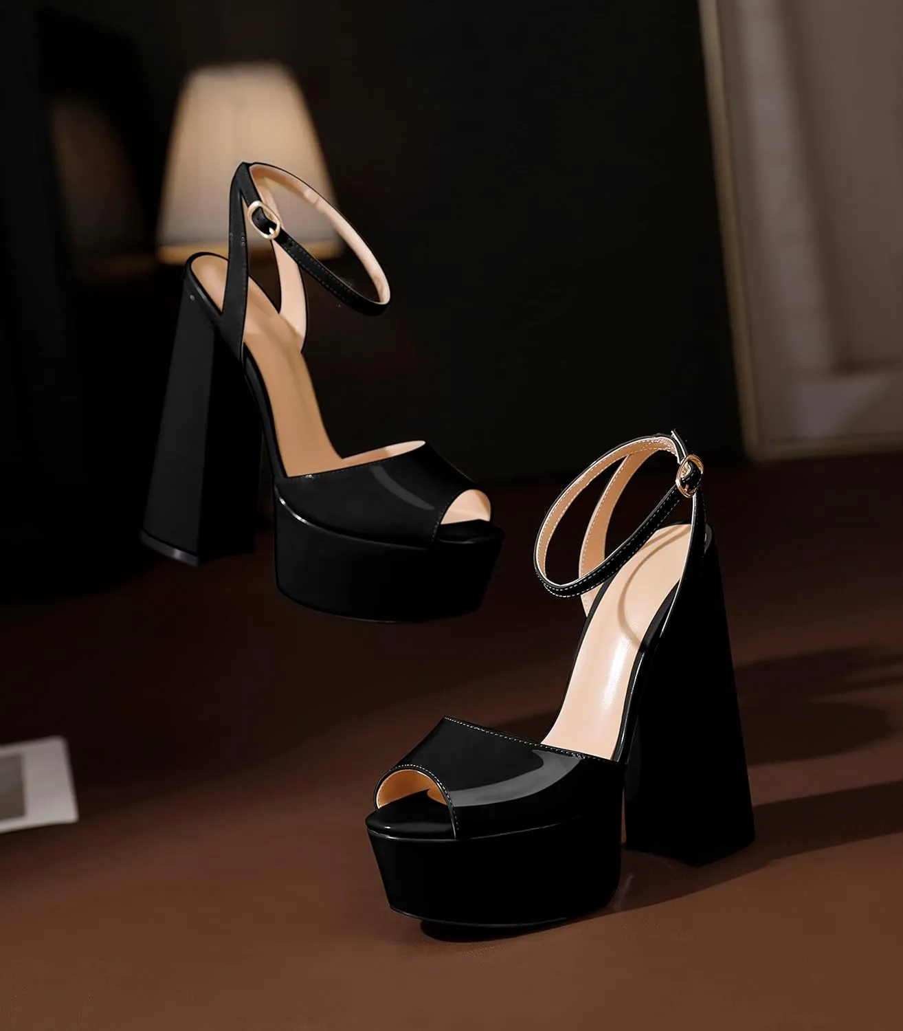 Soireelady Women Platform Sandals Chunky Block High Heels Peep Toe Heeled Sandals Slingback Sky High Heels Sexy Ankle Strap Summer Shoes for Party Evening Cocktail