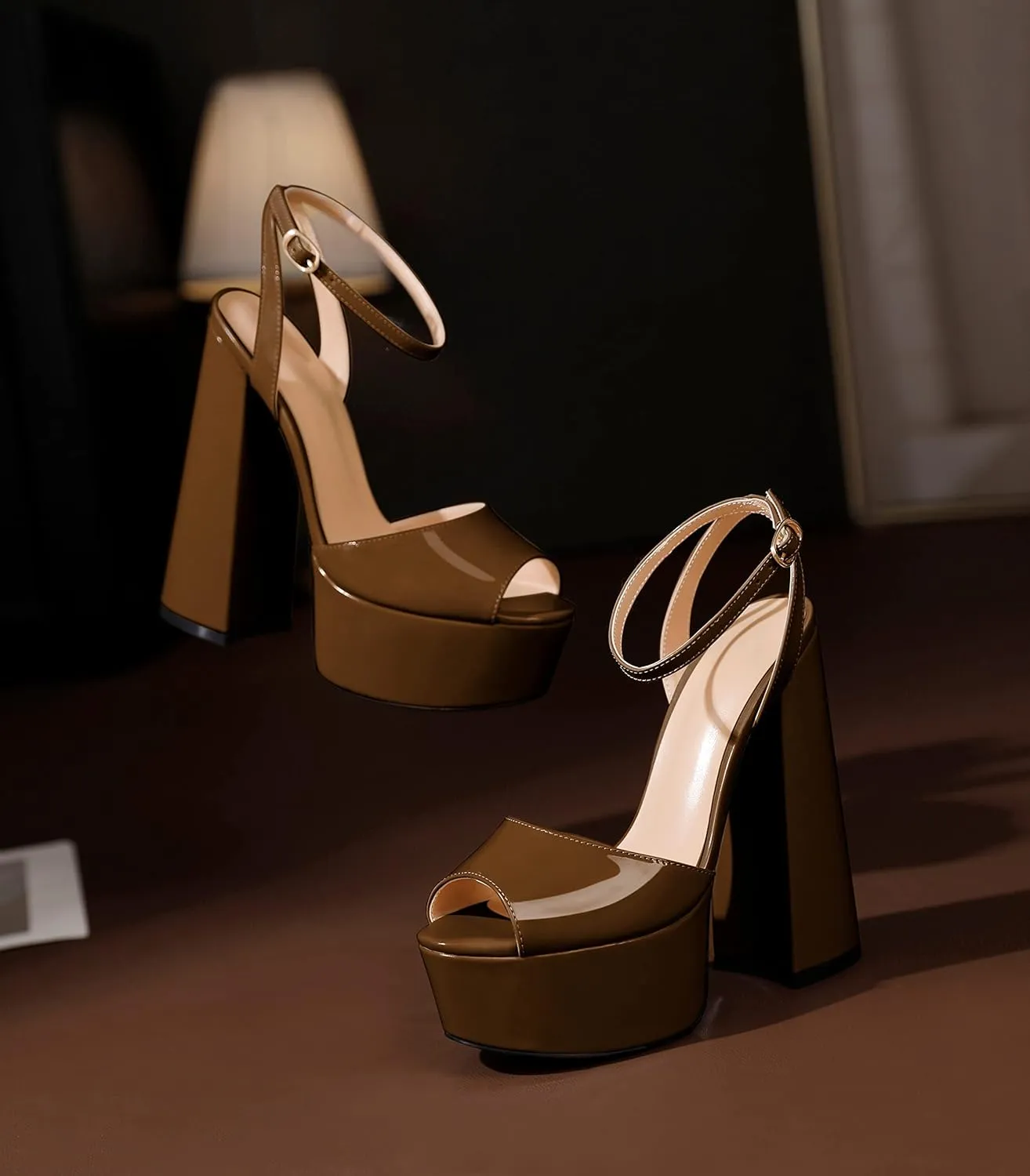 Soireelady Women Platform Sandals Chunky Block High Heels Peep Toe Heeled Sandals Slingback Sky High Heels Sexy Ankle Strap Summer Shoes for Party Evening Cocktail