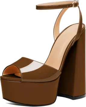 Soireelady Women Platform Sandals Chunky Block High Heels Peep Toe Heeled Sandals Slingback Sky High Heels Sexy Ankle Strap Summer Shoes for Party Evening Cocktail