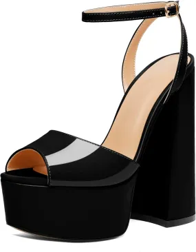 Soireelady Women Platform Sandals Chunky Block High Heels Peep Toe Heeled Sandals Slingback Sky High Heels Sexy Ankle Strap Summer Shoes for Party Evening Cocktail