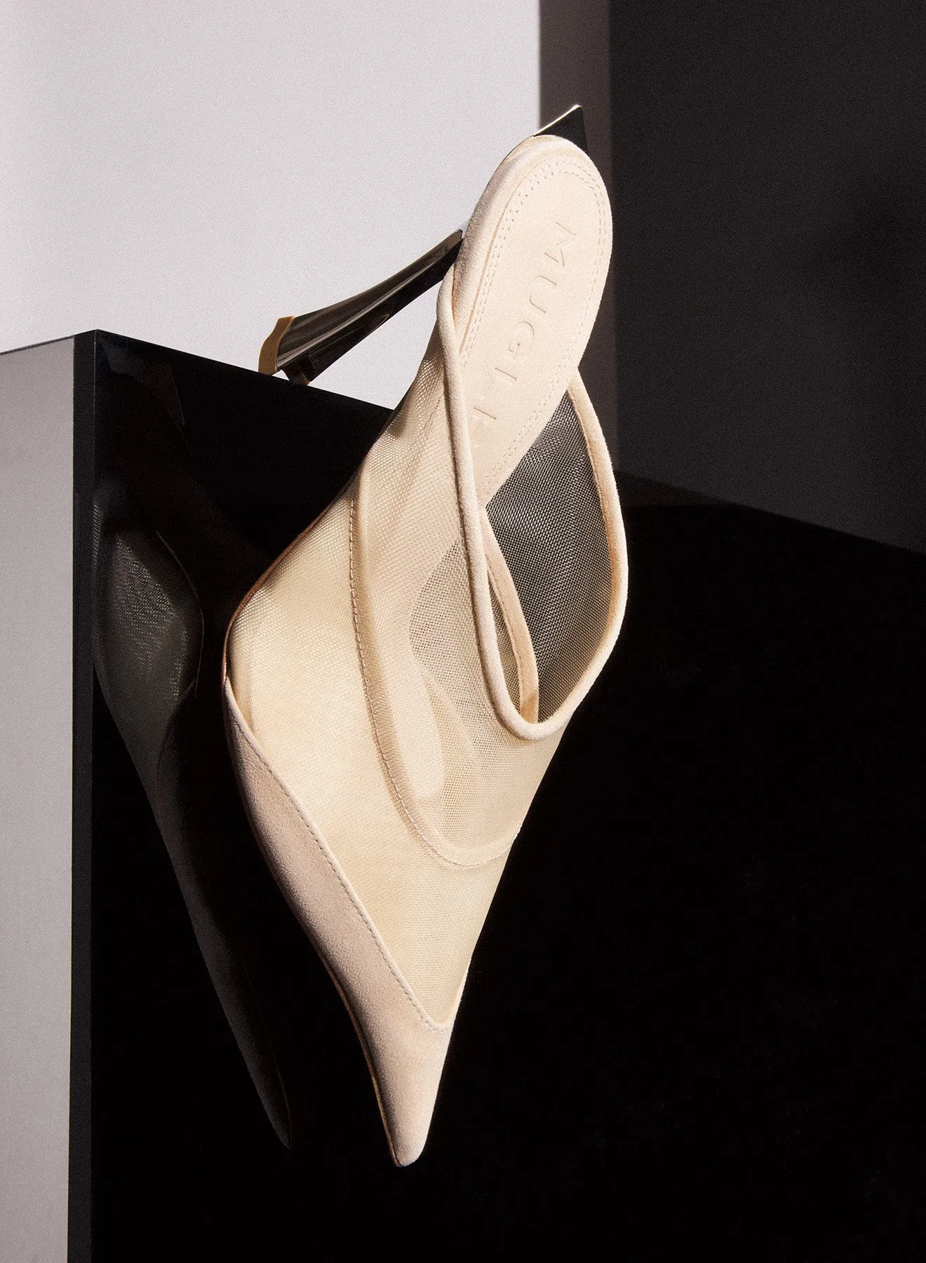 Tan mesh Fang 95 mules