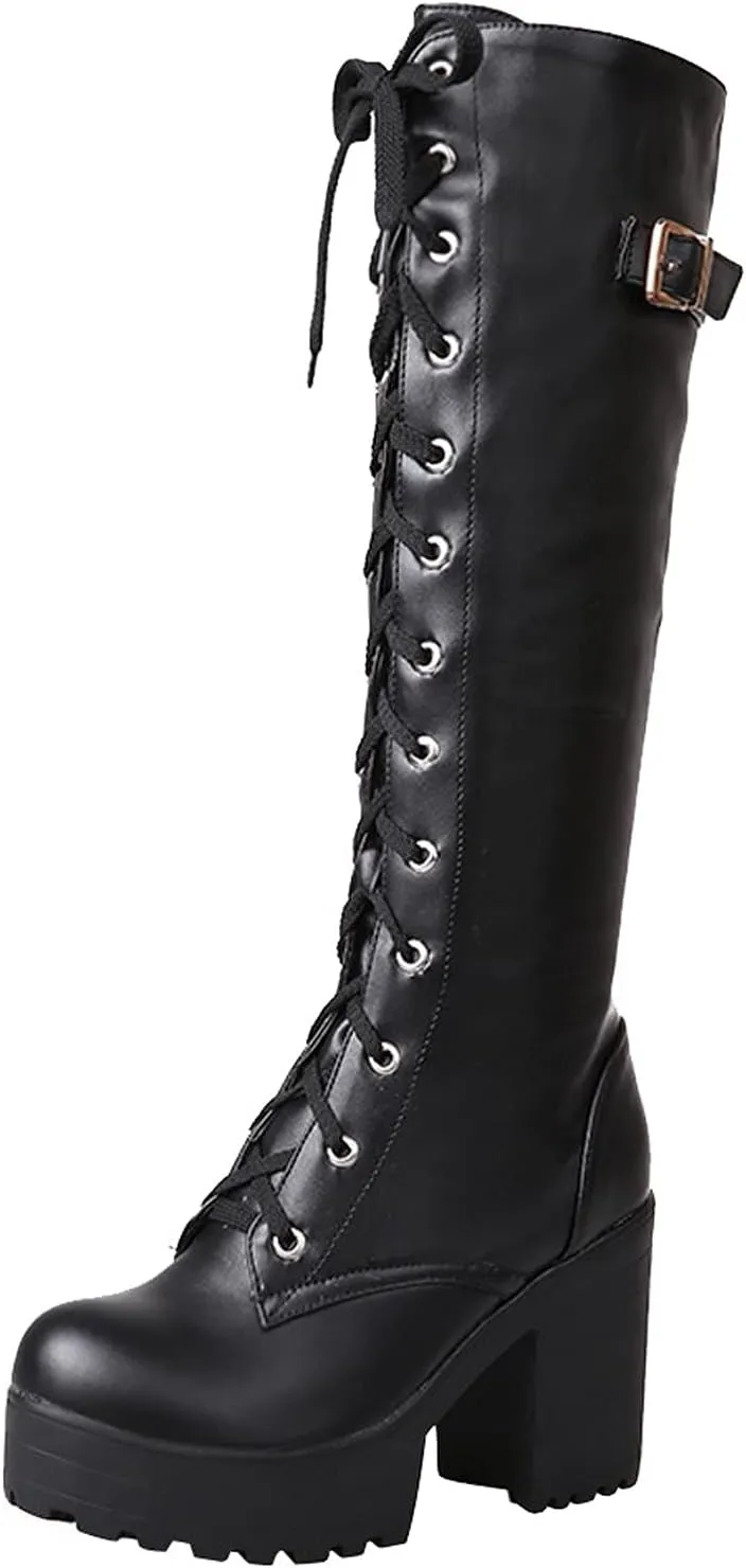 Thic Heeled Lace Up Platform Boots Boots Boots High Heeled Women's Women's Boots Extended Wide Calf Boots