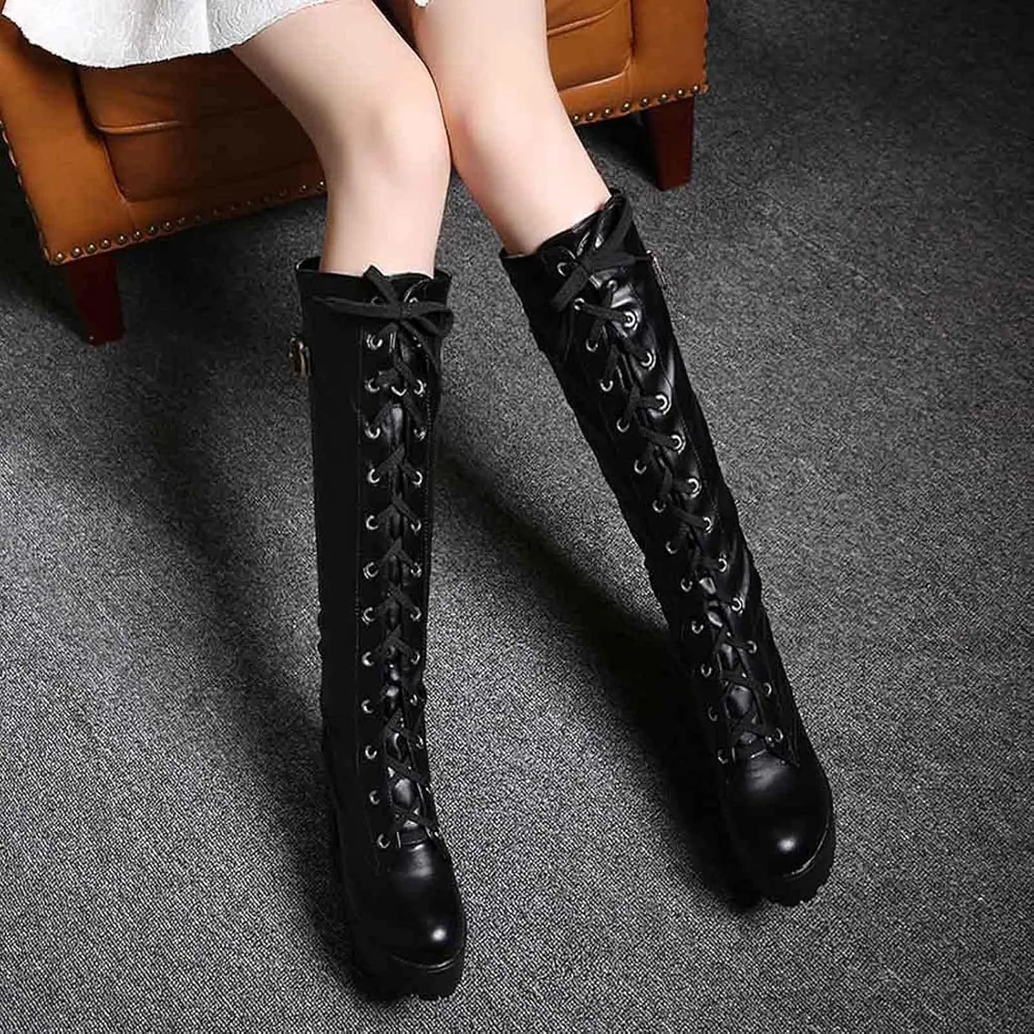 Thic Heeled Lace Up Platform Boots Boots Boots High Heeled Women's Women's Boots Extended Wide Calf Boots