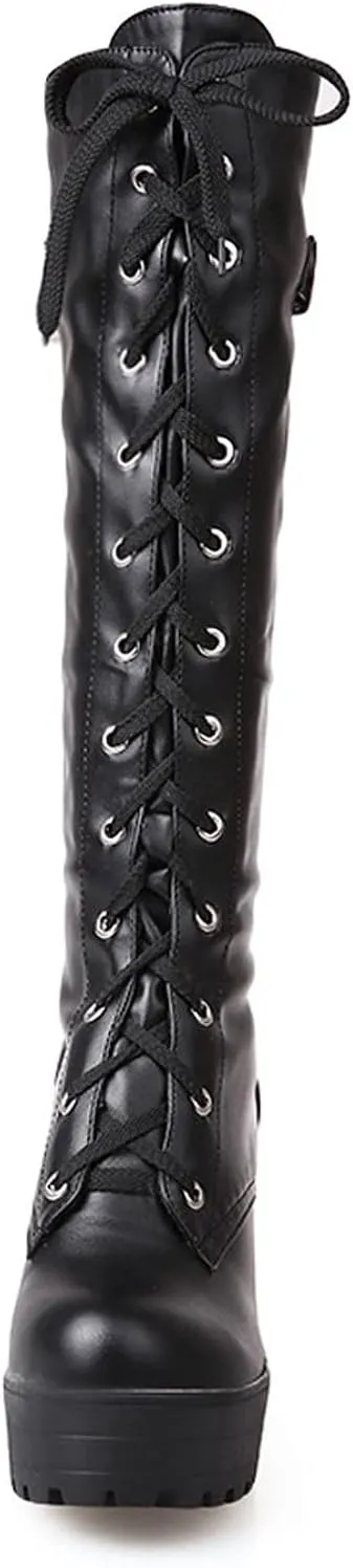 Thic Heeled Lace Up Platform Boots Boots Boots High Heeled Women's Women's Boots Extended Wide Calf Boots