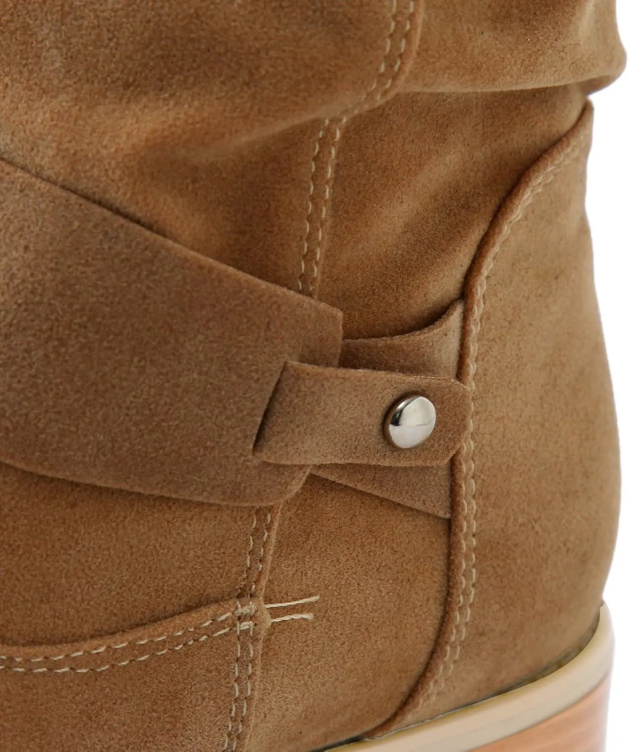White Cowgirl Boots Retro Solid Color Thigh High Boots Pleated Suede Chunky Heeled Knee High Cowgirl Boots