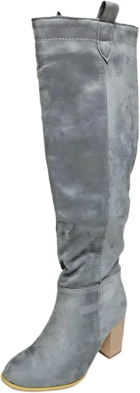Winter Boots For Women High Chunky Heeled Knee High Boots Pull On Pointed Suede Thigh High Boots Long Bootie