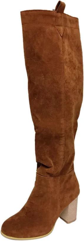 Winter Boots For Women High Chunky Heeled Knee High Boots Pull On Pointed Suede Thigh High Boots Long Bootie
