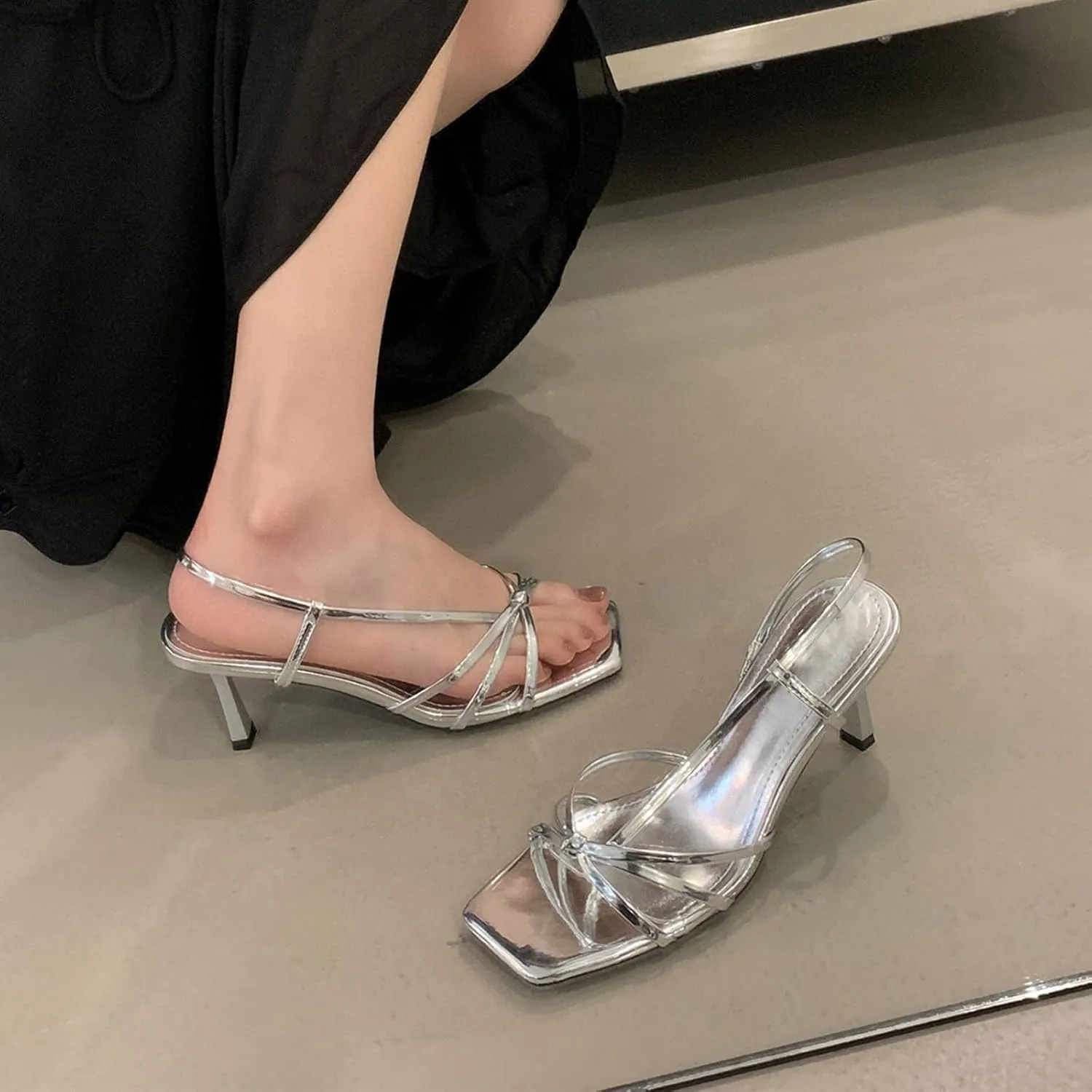 Women's Elegant Stiletto Heeled Sandals Open Toe Strappy Ankle Strap Dress Party Wedding High Heels Comfortable