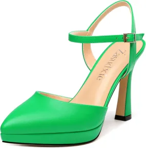 Womens Platform High Heels Pointed Toe Ankle Strap Buckle Stiletto High Heel Pumps Party Evening Dress Shoes 4 Inch